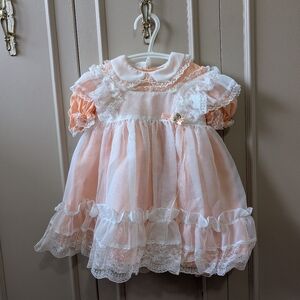Vintage Peach and White Lace Baby Dress